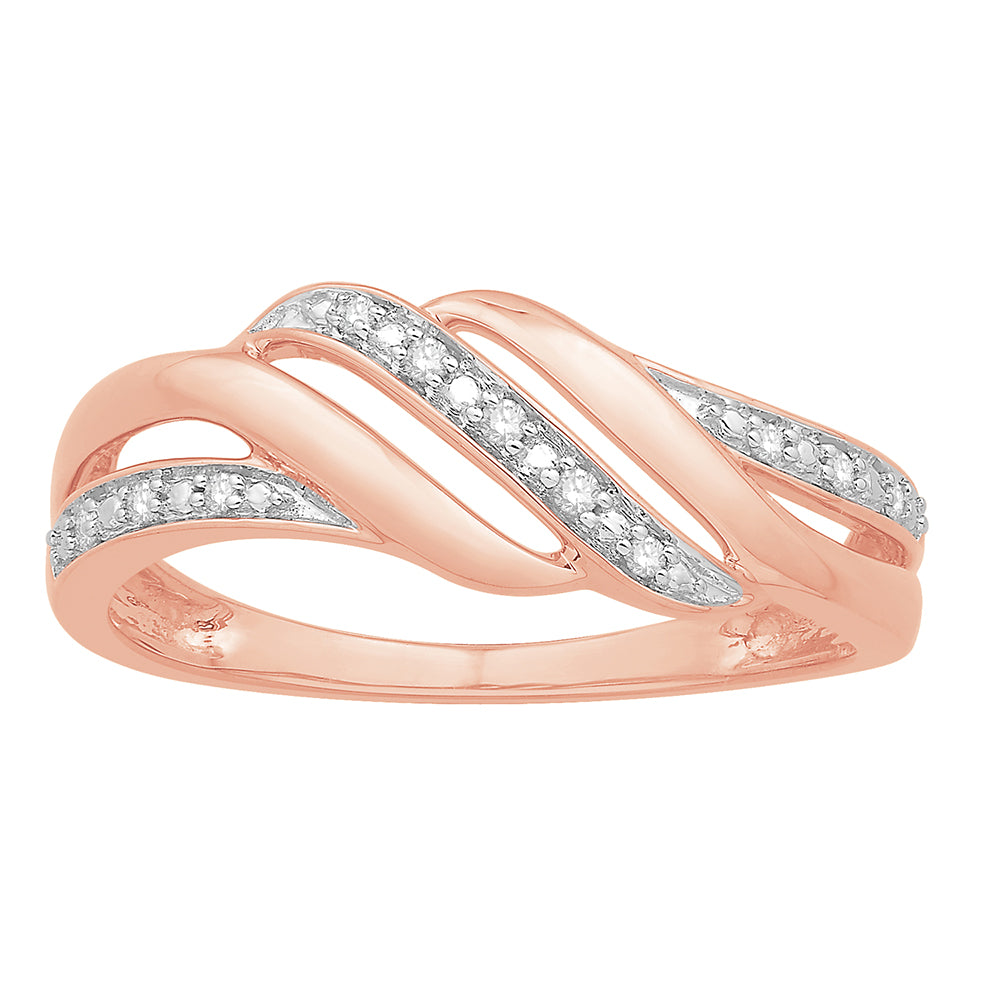9ct Rose Gold Diamond Ring with 11 Brilliant Cut Diamonds