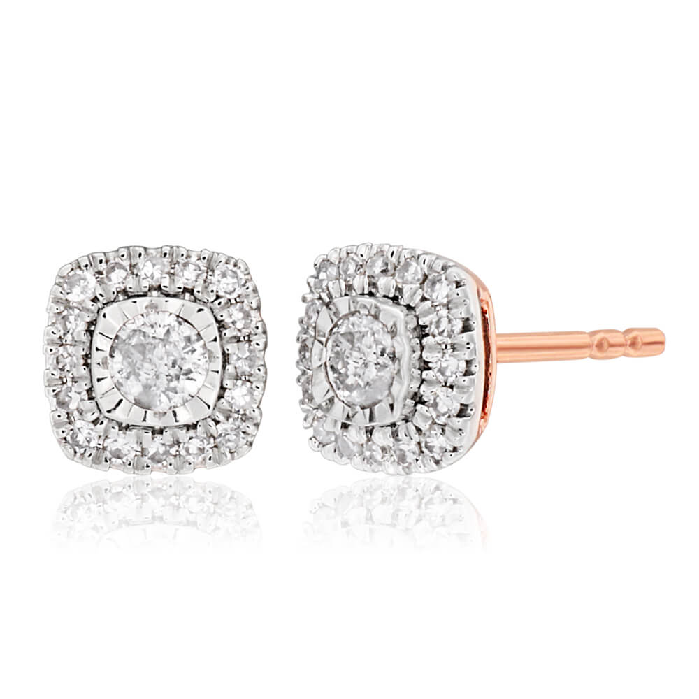 9ct Rose Gold Stud Earrings with 1/4 Carat of Diamonds