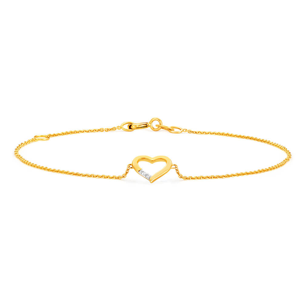 9ct Yellow Gold Diamond Heart Adjustable Bracelet – Shiels Jewellers