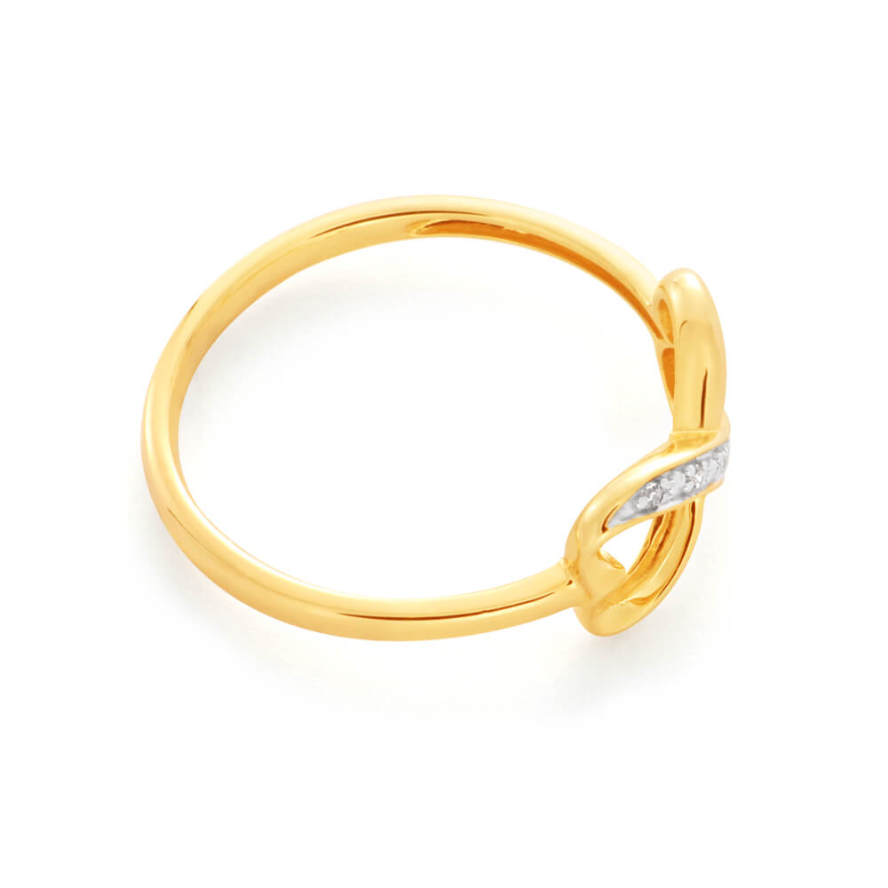 9ct Yellow Gold Infinity Double Heart Diamond Ring Set With 5 Brilliant Cut Diamonds