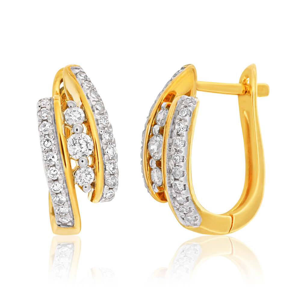9ct Yellow Gold Earrings Set With 0.35 Carat Of White Diamonds