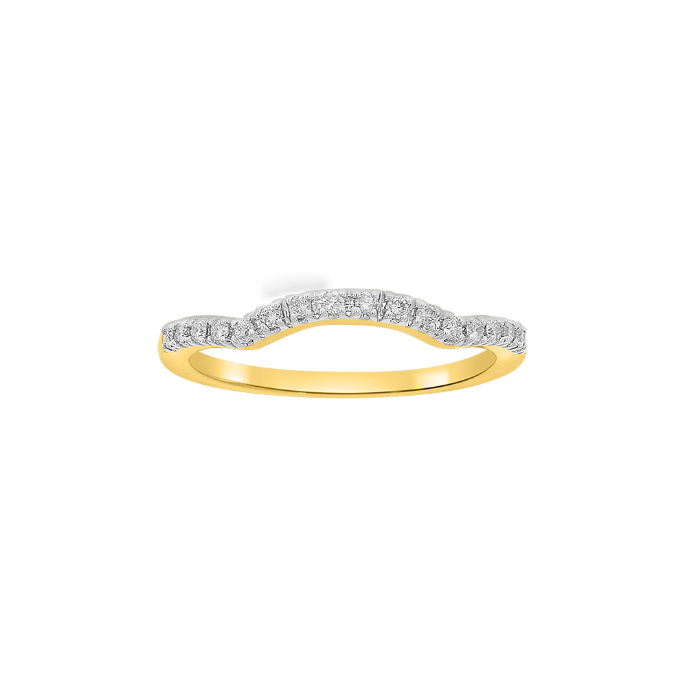 9ct Yellow Gold Curved Diamond Ring with 16 Brilliant Diamonds