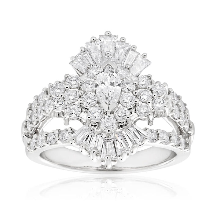 14ct White Gold Ring with 2.00 Carat of Diamonds with Marquise Centre Diamond
