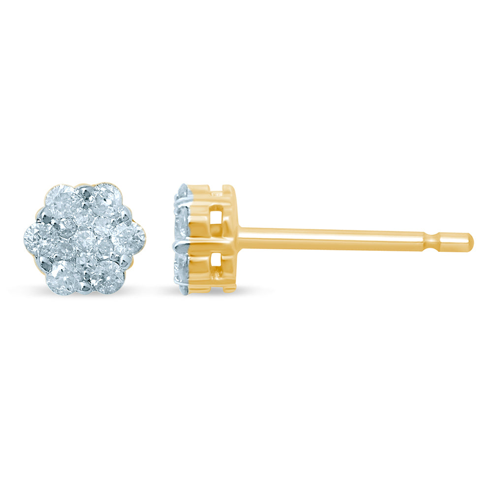 Snowflake 9ct Yellow Gold Diamond Elegant Stud Earrings