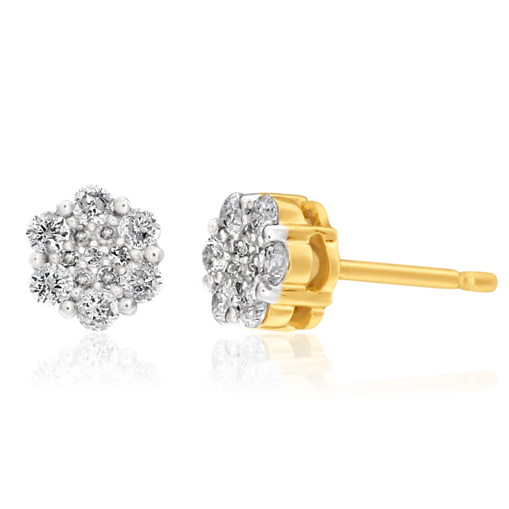 Snowflake 9ct Yellow Gold Diamond 1/4 Carat Delightful Stud Earrings