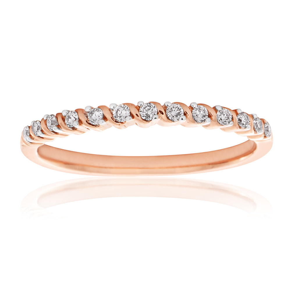 9ct Rose Gold Diamond Ring with 13 Brilliant Cut Diamonds and Rhodium Plated Claws