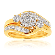 Load image into Gallery viewer, 9ct Yellow Gold 2 Ring Bridal Set With 25 Diamonds Totalling 1 Carat