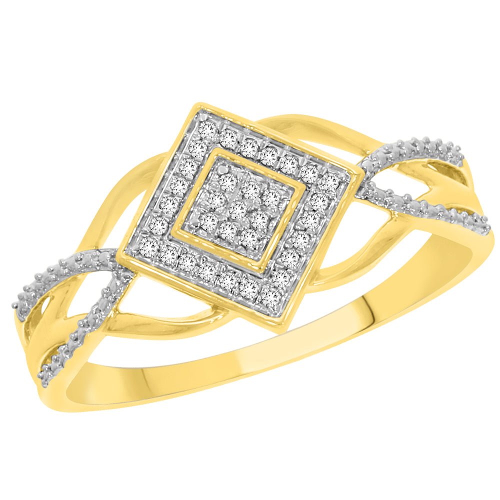 9ct Yellow Gold Split Shank Diamond Ring with 33 Brilliant Cut Diamonds