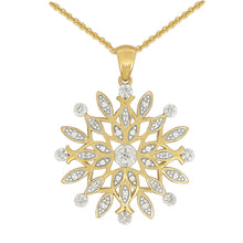 Load image into Gallery viewer, 9ct Yellow Gold Snowflake Pendant on 45cm Chain with 17 Diamonds