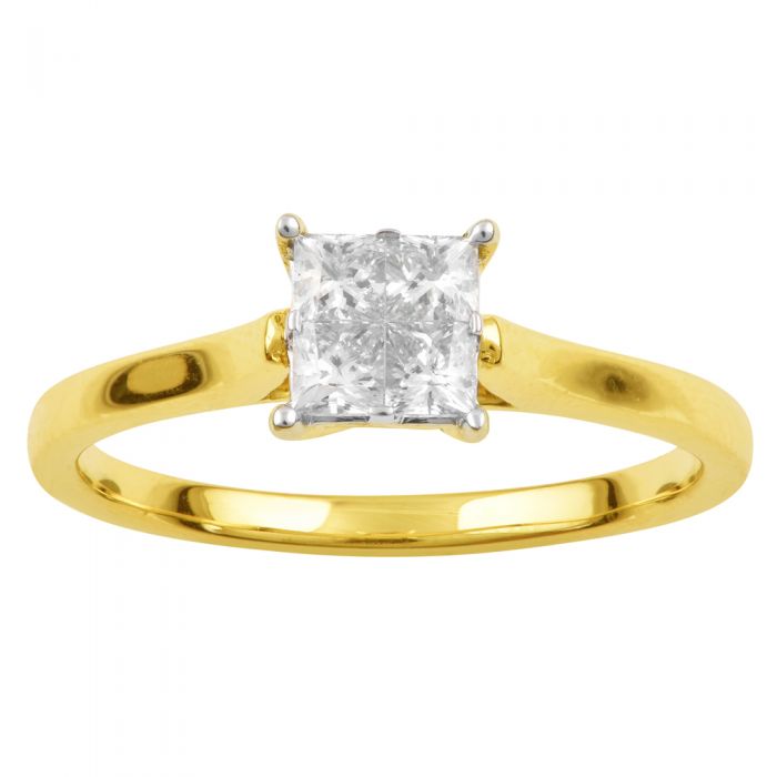 SEAMLESS LOVE  9ct Yellow Gold Princess Cut Ring with 1/2 Carat of Diamonds