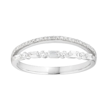 9ct White Gold Ring with 1/4 Carat of Brilliant and Baguette Diamonds