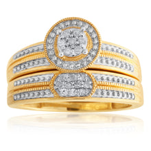 Load image into Gallery viewer, 9ct Yellow Gold 2-Ring Diamond Bridal set with 17 Diamonds