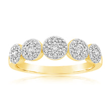 Load image into Gallery viewer, 9ct Yellow Gold 1/2 Carat 5 Station Diamond Ring