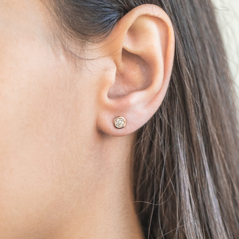9ct Rose Gold Diamond Pave Stud Earrings