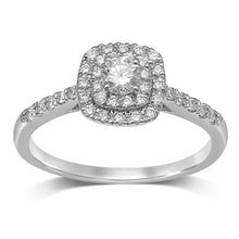 Load image into Gallery viewer, 18ct White Gold 1/2 Carat Brilliant Diamond Double Halo Cushion Shaped Ring