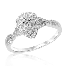 Load image into Gallery viewer, 18ct White Gold 1/2 Carat Pear Diamond Double Halo Split Shank Ring