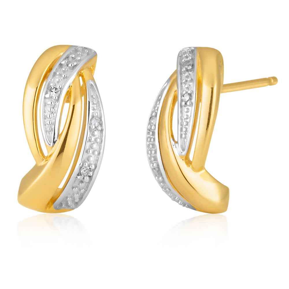 9ct Yellow Gold 0.04 Carat Diamond Huggie Earrings with 8 Brilliant Cut Diamonds