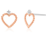9ct Rose & White Gold 0.01 Carat 2 Brilliant Cut Diamonds Rope Heart Stud Earrings