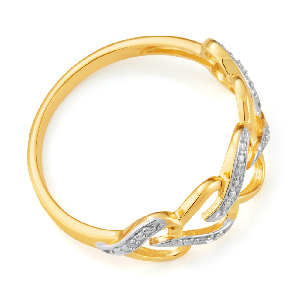 9ct Yellow Gold  Carat Interlocking Heart Diamond Ring with 5 Diamonds