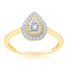 Load image into Gallery viewer, 9ct Yellow Gold Pear Shape 1/5 Carat Diamond  Ring with 24 Brilliant Diamonds