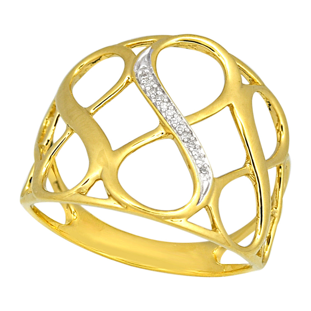9ct Yellow  Gold Diamond Infinity Ring with 13 Brilliant Diamonds