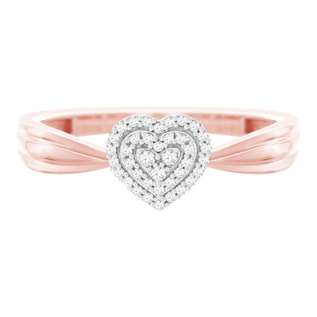 9ct Rose Gold 0.10 Carat Heart Shape Diamond Ring with 39 Brilliant Cut Diamonds