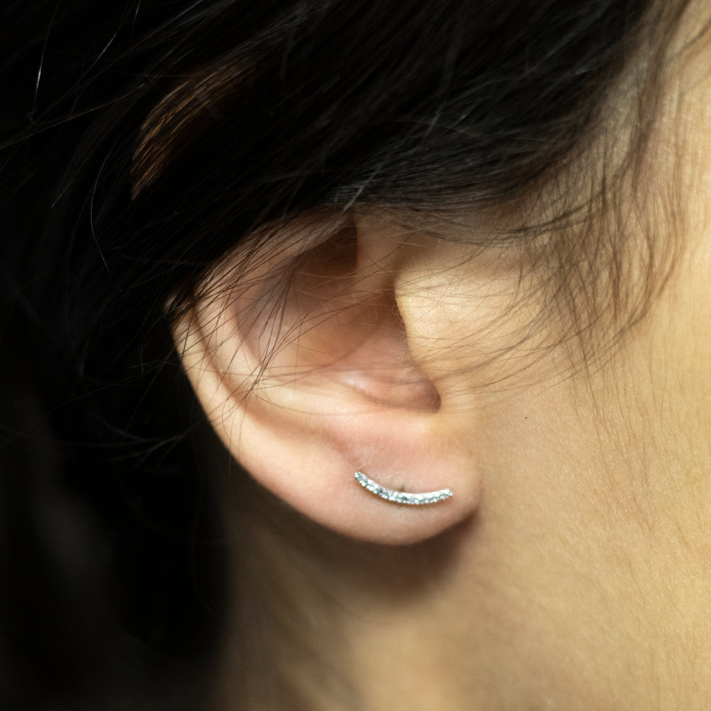 9ct White Gold 0.05 Carat Diamond Ear Climbers Stud Earrings