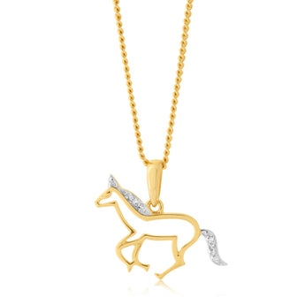 9ct Yellow Gold 0.02 Carat Diamond Unicorn Pendant with 8 Brilliant Cut Diamonds
