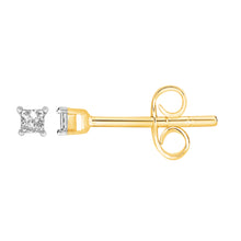 Load image into Gallery viewer, 9ct Yellow Gold  0.05 Carat Princess Diamond Stud Earrings