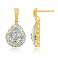 Load image into Gallery viewer, 9ct Yellow Gold 1 Carat Diamond Pear Shape Drop Earrings with 124 Diamonds