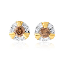 Load image into Gallery viewer, 9ct Yellow Gold Australian Champagne Diamond Earrings with 1/4 Carat of Diamonds