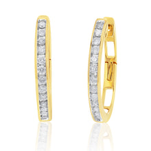 Load image into Gallery viewer, 9ct Yellow Gold 1/4 Carat Hoop Earrings with 26 Diamonds