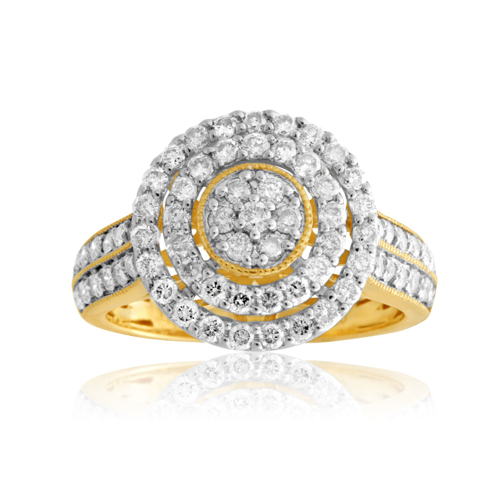 9ct Yellow Gold 1 Carat Diamond Dress Ring