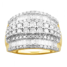 Load image into Gallery viewer, 9ct Yellow Gold 2 Carat Diamond Ring with Brilliant and Baguette Cut Diamonds