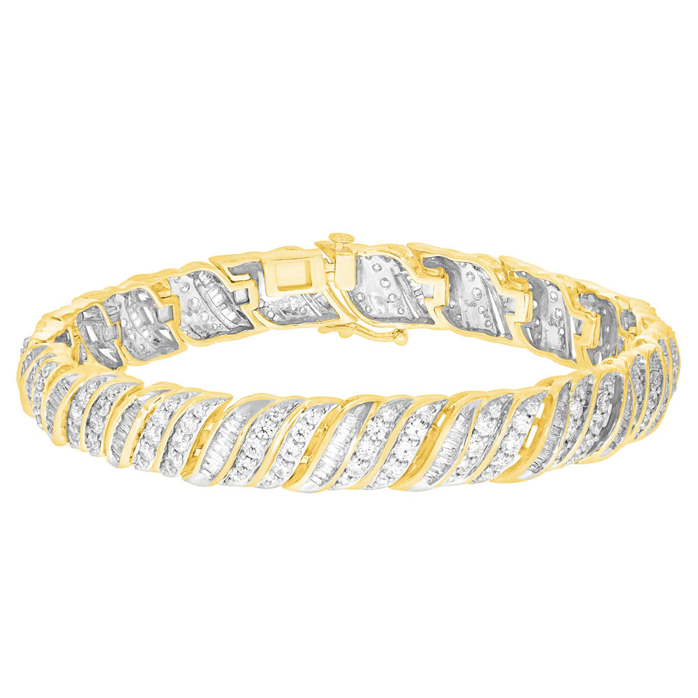 9ct Yellow Gold 5 Carat Diamond  18.5cm Bracelet with Brilliants and Baguettes