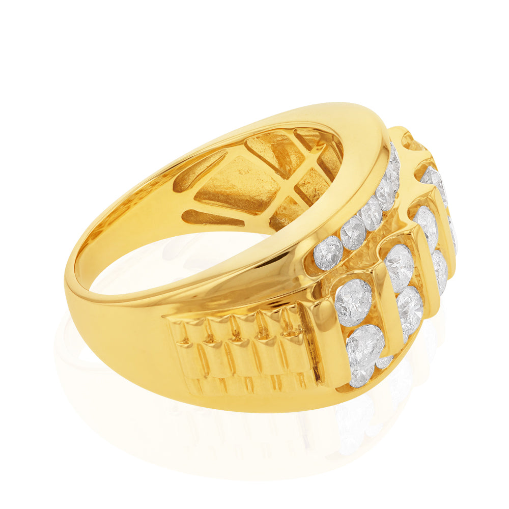 9ct Yellow Gold 3 Carat Diamond Mens Ring