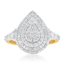 Load image into Gallery viewer, 1 Carat Diamond Pear Shaped Cluster Ring Set in Sterling Silver and 9ct Yellow Gold