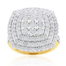 Load image into Gallery viewer, Sterling Silver and 9ct Yellow Gold 4 Carat Diamond Cluster Ring