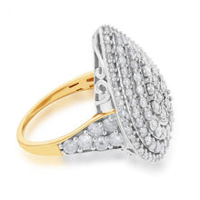 Load image into Gallery viewer, Sterling Silver and 9ct Yellow Gold 3 Carat Diamond Pear Shaped Cluster Ring