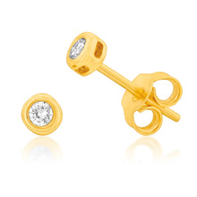 Load image into Gallery viewer, 1/10 Carat Diamond Stud Earrings in 9ct Yellow Gold