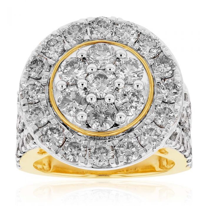 9ct Yellow Gold 4 Carat Diamond Round Shape Cluster Ring