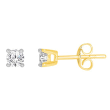 Load image into Gallery viewer, 9ct Yellow Gold 1/4 Carat Diamond Stud Earrings