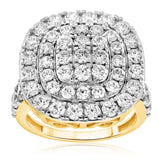 9ct Yellow Gold 4 Carat Diamond Cushion Shape Cluster Ring