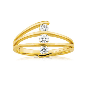 Flawless Cut 9ct Yellow Gold Three Stone Diamond Ring (TW=30-34pt)