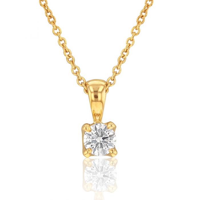 Flawless 9ct Yellow Gold 0.10 Carat Diamond Solitaire Pendant on a 45cm Chain