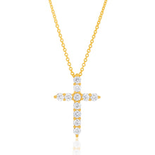Load image into Gallery viewer, Flawless Cut 1/4 Carat Diamond Cross Pendant in 9ct Yellow Gold 45CM Chain Included