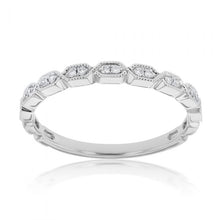 Load image into Gallery viewer, Memoire 18ct White Gold Vintage Round and Flat Hexagon Stack Ring with 18 Diamonds