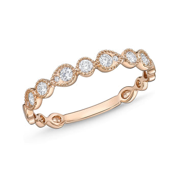 Memoire 18ct Rose Gold 1/5 Carat Diamond Vintage Round & Illusion Pear Stack Ring