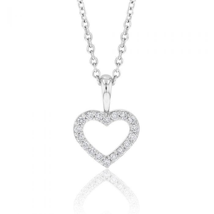 Memoire 18ct White Gold 0.12 Carat Diamond Open Heart Pendant with Chain