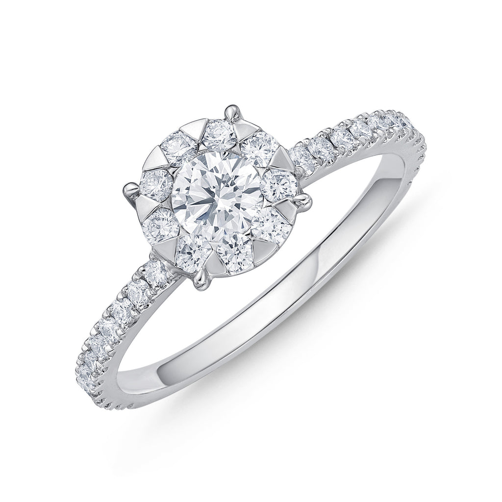 Memoire 18ct White Gold 0.70 Carat Diamond Bouquet Halo Solitaire Ring